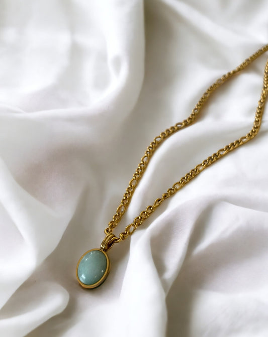 316L Stainless Steel Gold Necklace with Blue Ellipse Charm Pendant